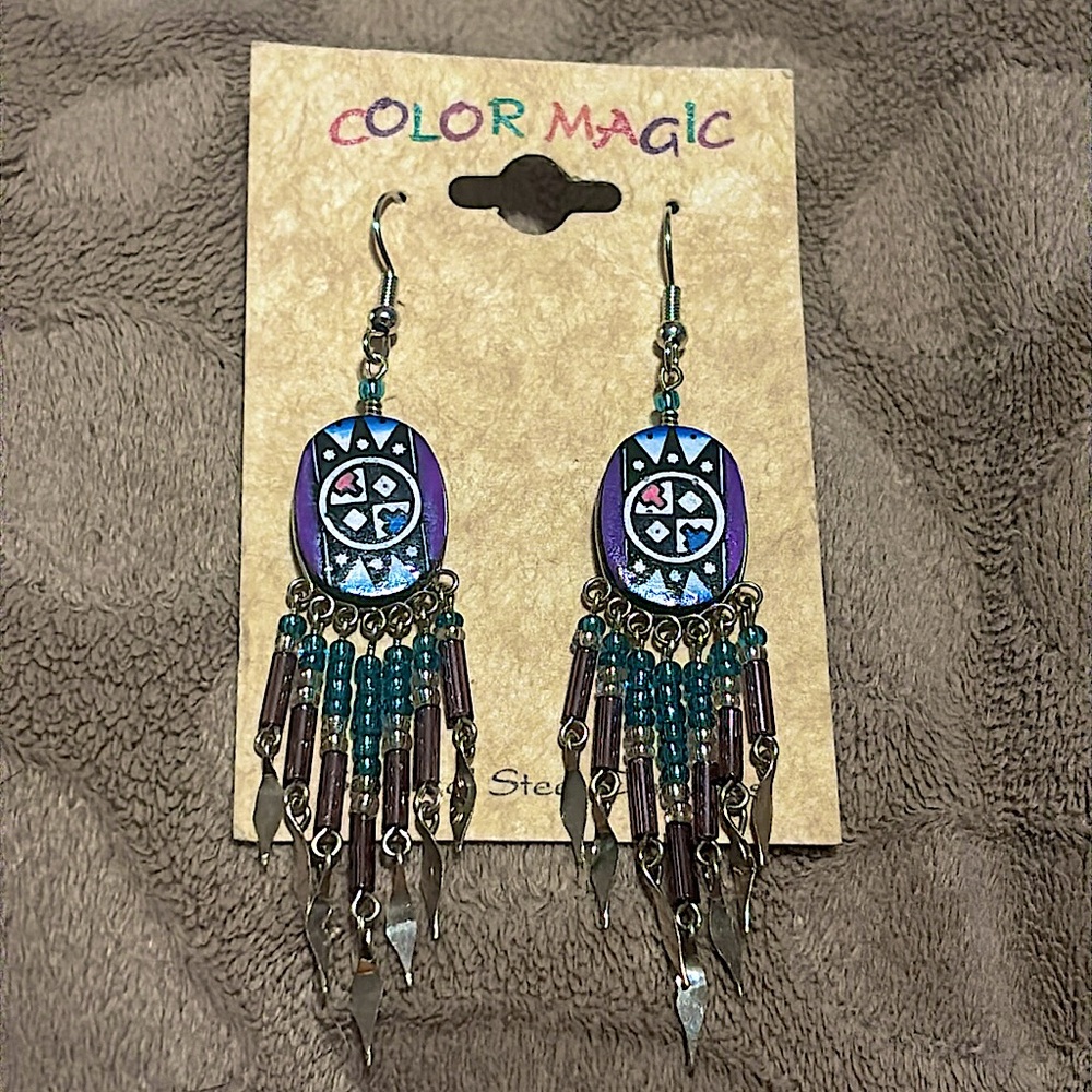 Purple and Blue Dreamcatcher Earrings
